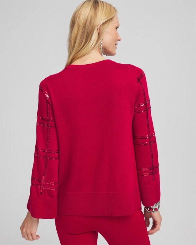 Sequin Plaid Pullover Sweater - image 3